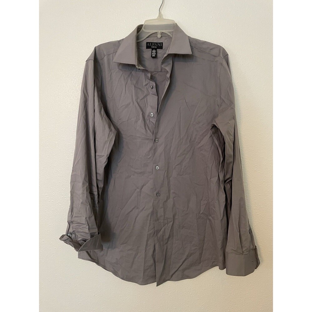 Alfani dress shirt mens size medium slim fit solid gray button up long sleeve